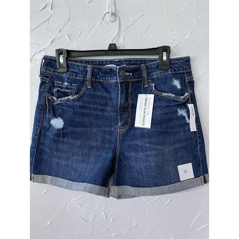 Old Navy Short Women 8‎ Denim High Rise Secret Slim Pocket Distressed Cuffed 3"